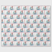 Waterverf Kerstsneeuwman op een skateboard Cadeaupapier (Vlak)