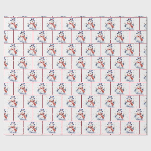 Waterverf Kerstsneeuwmannen in sneeuwvlokken Cadeaupapier (Vlak)