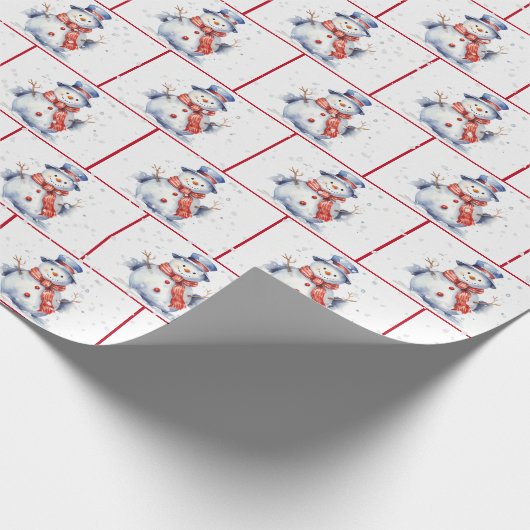 Waterverf Kerstsneeuwmannen in sneeuwvlokken Cadeaupapier (Hoek)