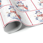 Waterverf Kerstsneeuwmannen in sneeuwvlokken Cadeaupapier (Rol Hoek)
