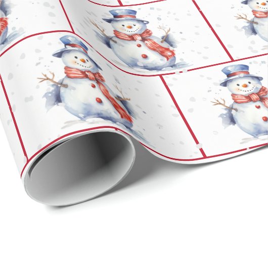 Waterverf Kerstsneeuwmannen in sneeuwvlokken Cadeaupapier (Rol Hoek)