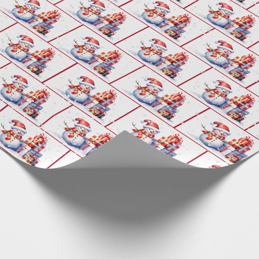 Waterverf Kerstsneeuwmannen in sneeuwvlokken Cadeaupapier (Hoek)