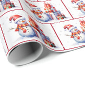 Waterverf Kerstsneeuwmannen in sneeuwvlokken Cadeaupapier (Rol Hoek)