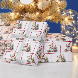 Waterverf Kerstsneeuwmannen in sneeuwvlokken Cadeaupapier
