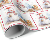 Waterverf Kerstsneeuwmannen in sneeuwvlokken Cadeaupapier (Rol Hoek)