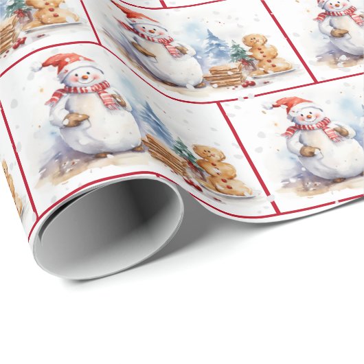 Waterverf Kerstsneeuwmannen in sneeuwvlokken Cadeaupapier (Rol Hoek)