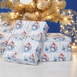 Waterverf Kerstsneeuwmannen in sneeuwvlokken Cadeaupapier