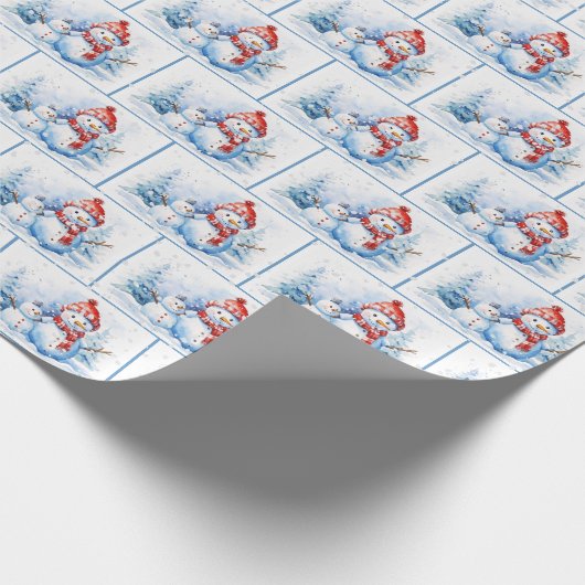 Waterverf Kerstsneeuwmannen in sneeuwvlokken Cadeaupapier (Hoek)