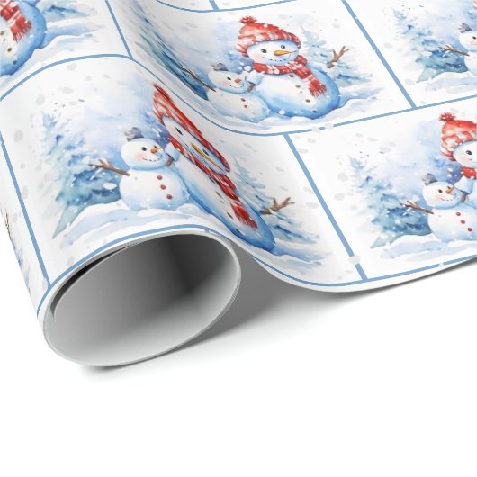 Waterverf Kerstsneeuwmannen in sneeuwvlokken Cadeaupapier (Rol Hoek)