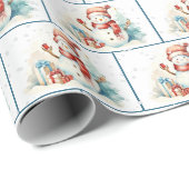 Waterverf Kerstsneeuwmannen in sneeuwvlokken Cadeaupapier (Rol Hoek)