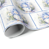 Waterverf Kerstsneeuwmannen in sneeuwvlokken Cadeaupapier (Rol Hoek)