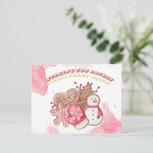 Waterverf kerstsnoep feestdagenkaart (Staand voorkant)