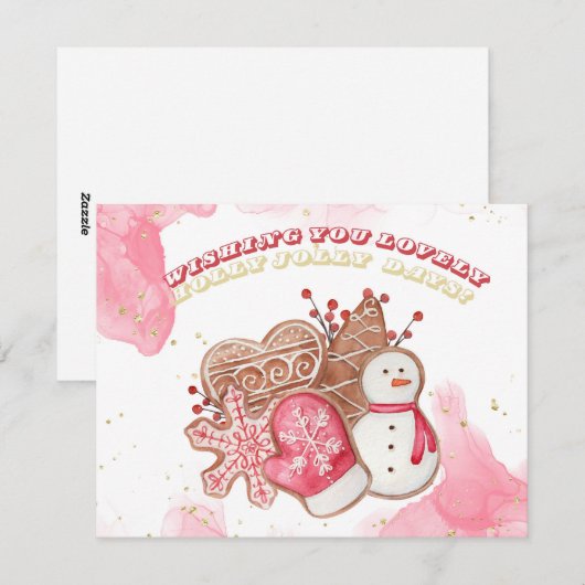 Waterverf kerstsnoep feestdagenkaart (Voorkant / Achterkant)