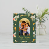 Waterverf kerststad Foto groen Folie Feestdagen Briefkaart (Staand Voorkant)
