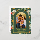 Waterverf kerststad Foto groen Folie Feestdagen Briefkaart (Voorkant / Achterkant)