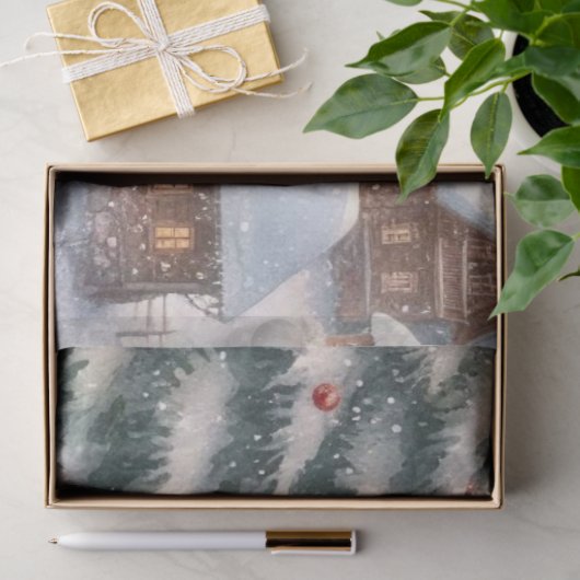 Waterverf kerststad met sneeuw tissuepapier (Geschenk)