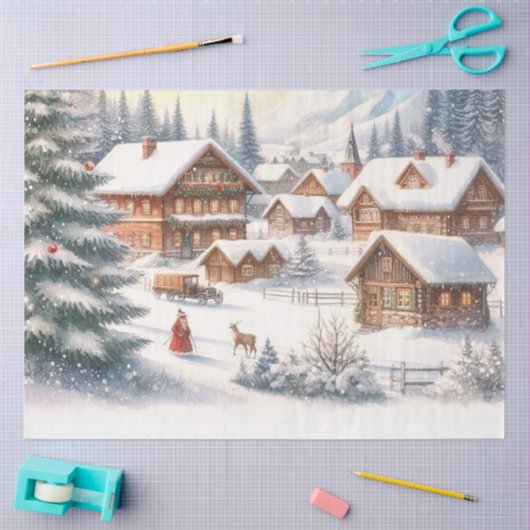 Waterverf kerststad met sneeuw tissuepapier (Craft)