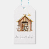 Waterverf kerststal Alles is kalm script Cadeaulabel (Voorkant)