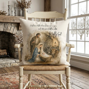 Waterverf Kerststal Baby Jezus Machtige God Kussen