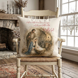 Waterverf Kerststal Baby Jezus Machtige God Kussen