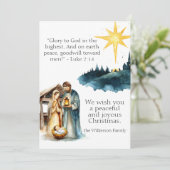 Waterverf kerststal en kerstgebed feestdagenkaart (Staand voorkant)