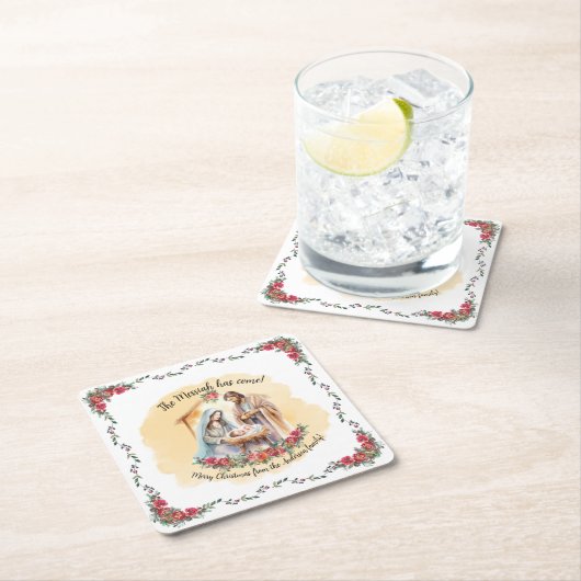 Waterverf kerststal en rozen aanpasbare servetten kartonnen onderzetters (Insitu)