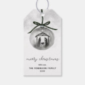 Waterverf Kerststal Grijs Ornament Prettig Kerstfe Cadeaulabel (Voorkant)