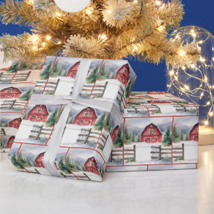 Waterverf Kerststal in Snow Cadeaupapier