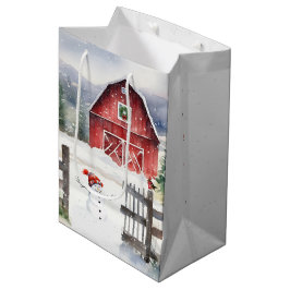Waterverf kerststal met sneeuwpop medium cadeauzakje