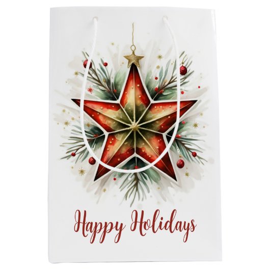Waterverf Kerstster Medium Cadeauzakje (Voorkant)