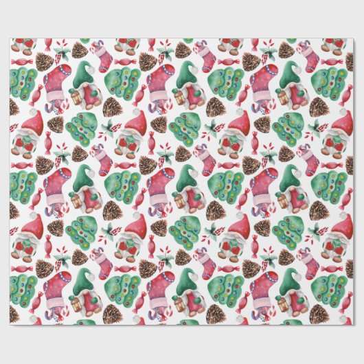 Waterverf kerstsymbolen cadeaupapier (Vlak)