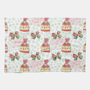 Waterverf kersttas van snoep theedoek