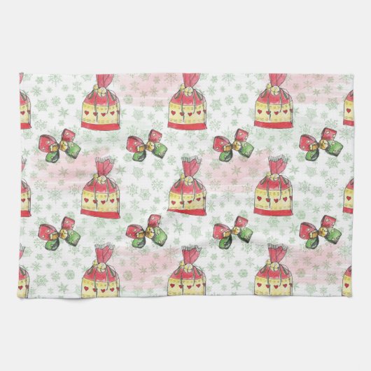 Waterverf kersttas van snoep theedoek (Horizontaal)