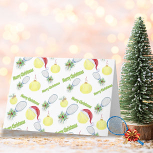 Waterverf kersttennis-rackset en balletjes feestdagen kaart