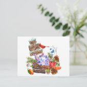 Waterverf kerstthee en tijd briefkaart (Staand voorkant)