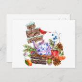 Waterverf kerstthee en tijd briefkaart (Voorkant / Achterkant)