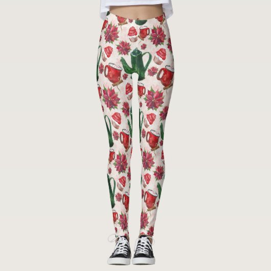 waterverf Kerstthee Feestje Leggings (Voorkant)