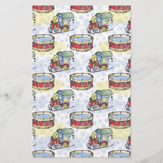 Waterverf kersttrein en trommel briefpapier (Voorkant)