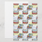 Waterverf kersttrein en trommel briefpapier (Voorkant / Achterkant)