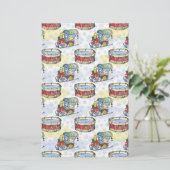 Waterverf kersttrein en trommel briefpapier (Staand voorkant)