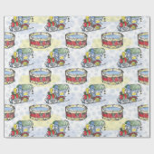 Waterverf kersttrein en trommel cadeaupapier (Vlak)