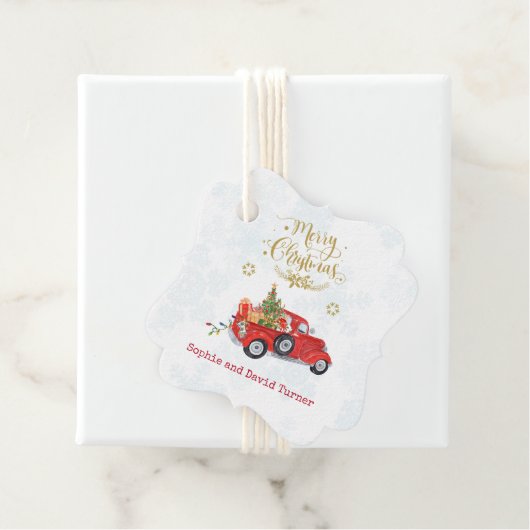 Waterverf kersttruck Merry-kerstscript Bedankjes Labels (In situ)
