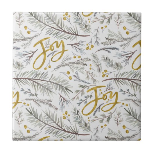 Waterverf kersttwijgen tegeltje (Voorkant)