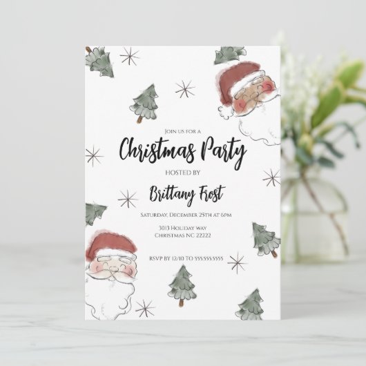 Waterverf kerstuitnodiging kaart (Staand voorkant)