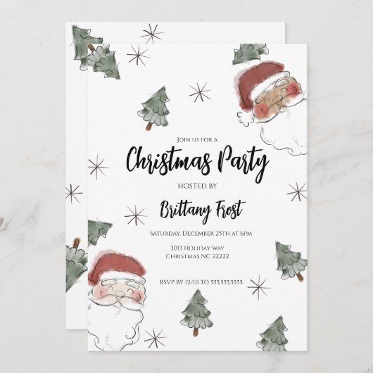 Waterverf kerstuitnodiging kaart (Voorkant / Achterkant)