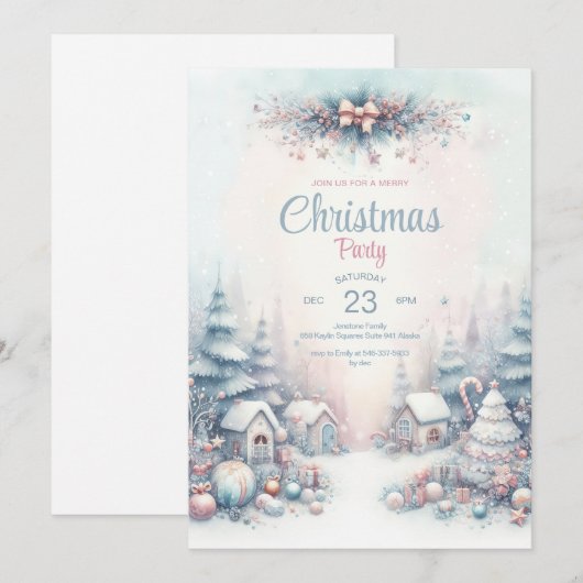 Waterverf kerstuitnodiging kaart (Voorkant / Achterkant)