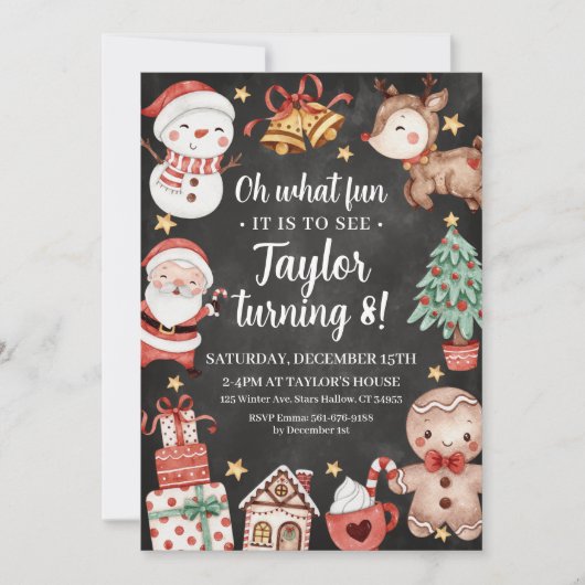 Waterverf kerstuitnodiging op zondag kaart (Voorkant)