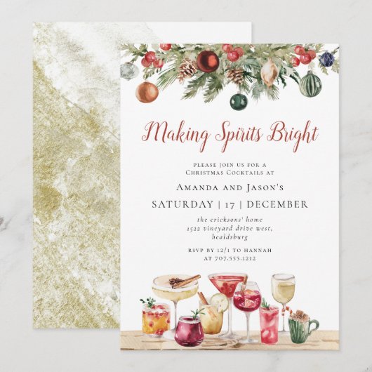 Waterverf Kerstvakantie Cocktail Party Kaart (Voorkant / Achterkant)