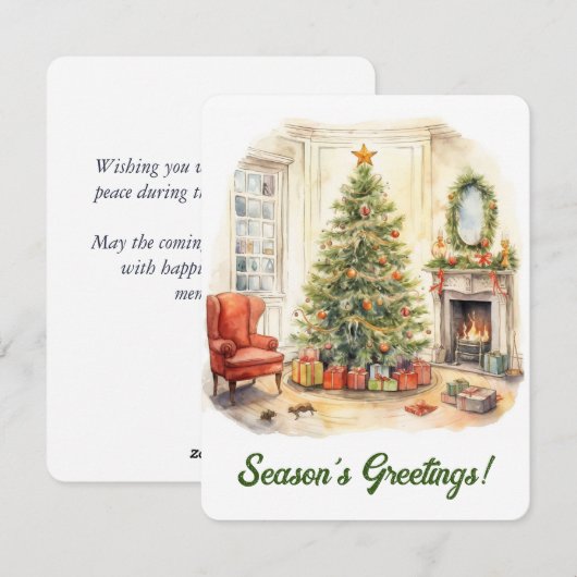 Waterverf kerstvakantie Kaart (Voorkant / Achterkant)