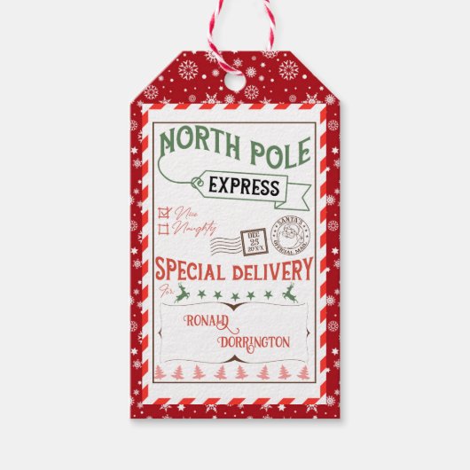 Waterverf kerstvakantie van Santa cadeau presse Cadeaulabel (Voorkant)